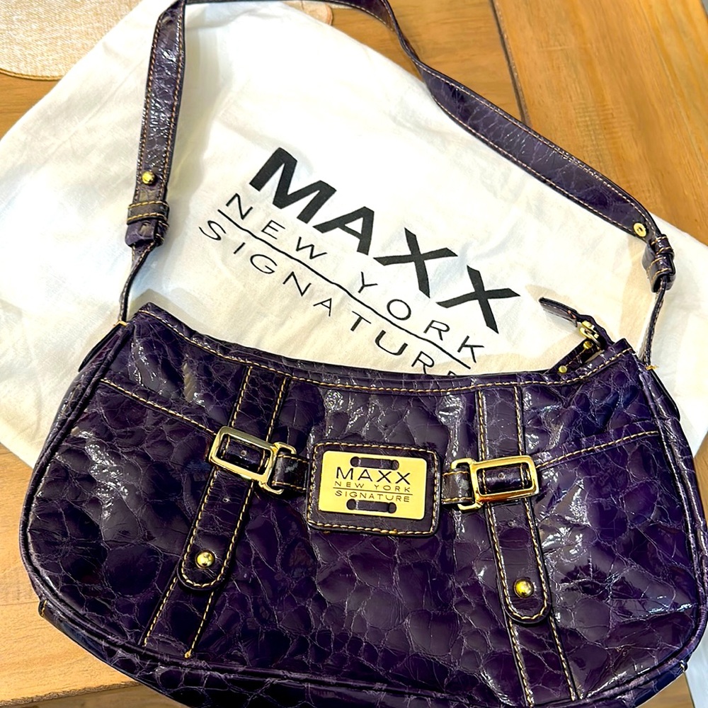 Maxx New York eggplant croco embossed handbag